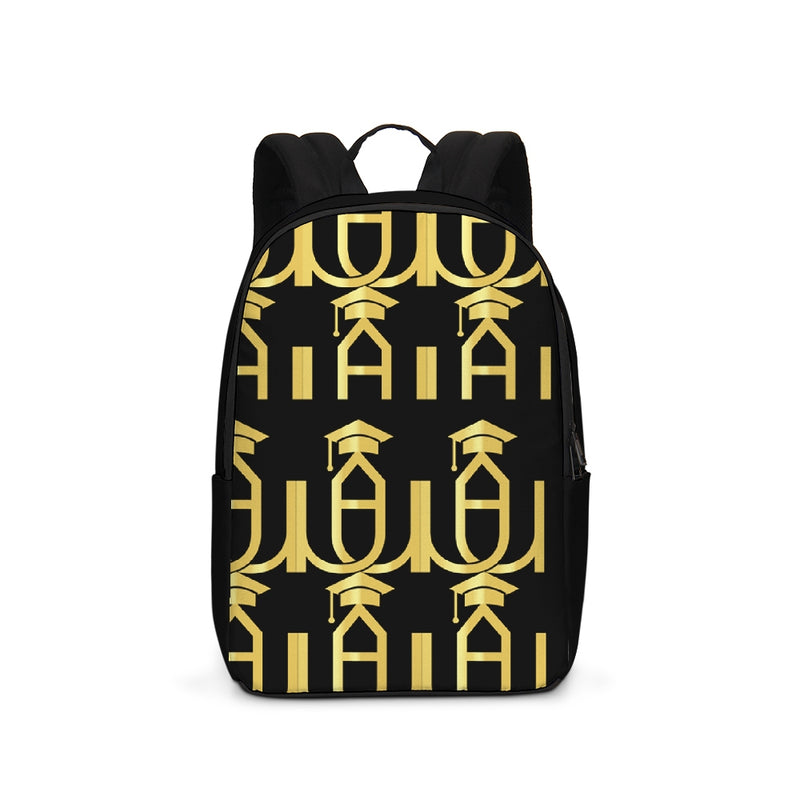 Black and  Gold Logo Pattern Large Backpack